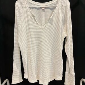 White V-Neck Waffle Knit Top